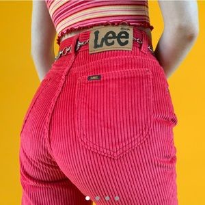 Vintage hot pink Lee high waisted corduroy pants chunky ribbed